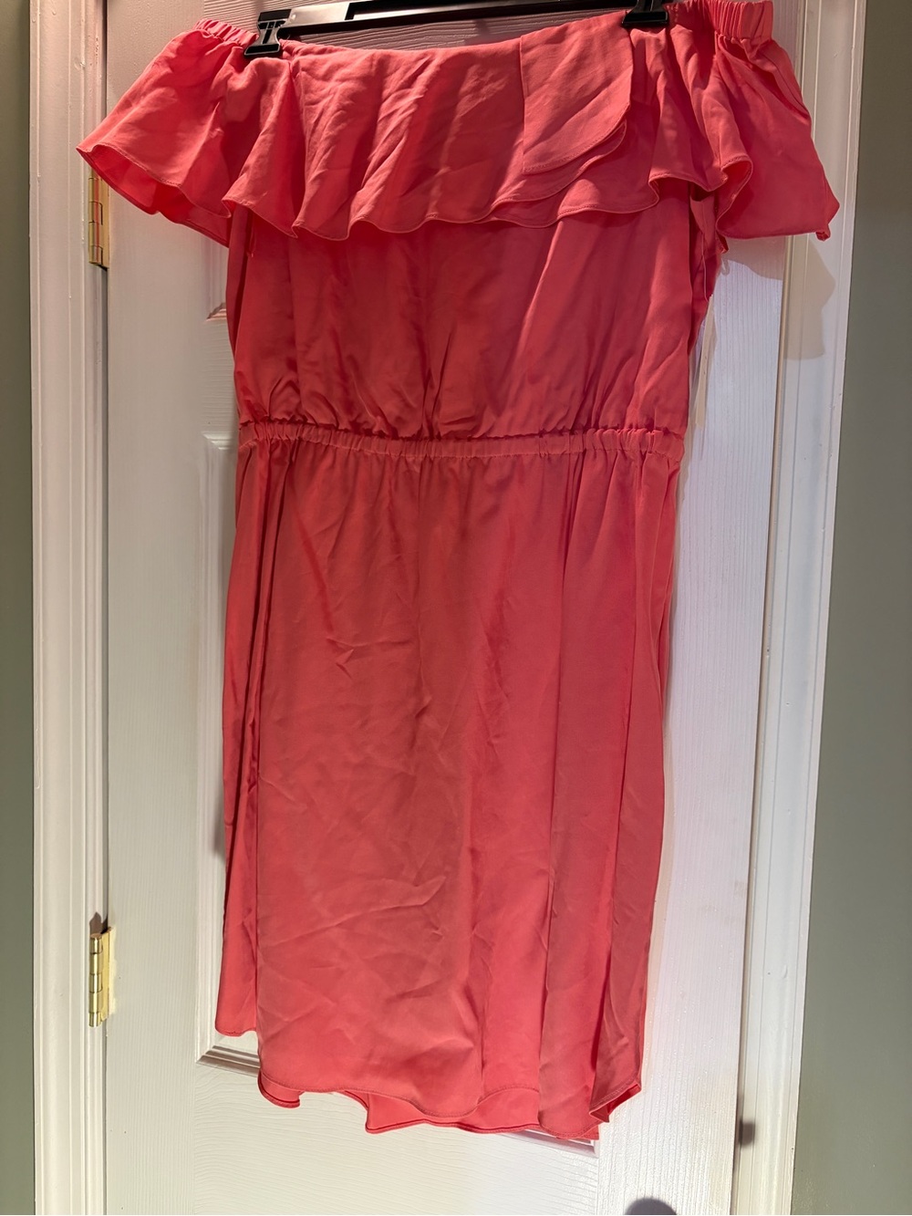 H by Halston Coral Off-Shoulder Ruffle Dress